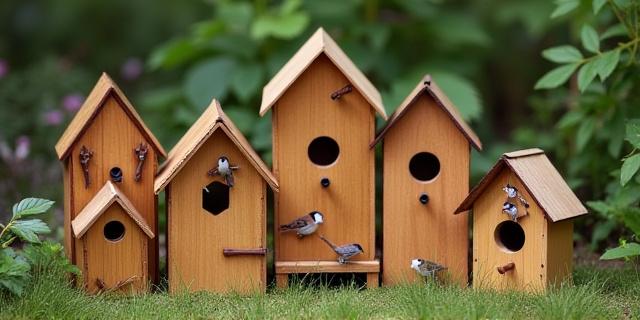 Birdhouses and nesting boxes for various species